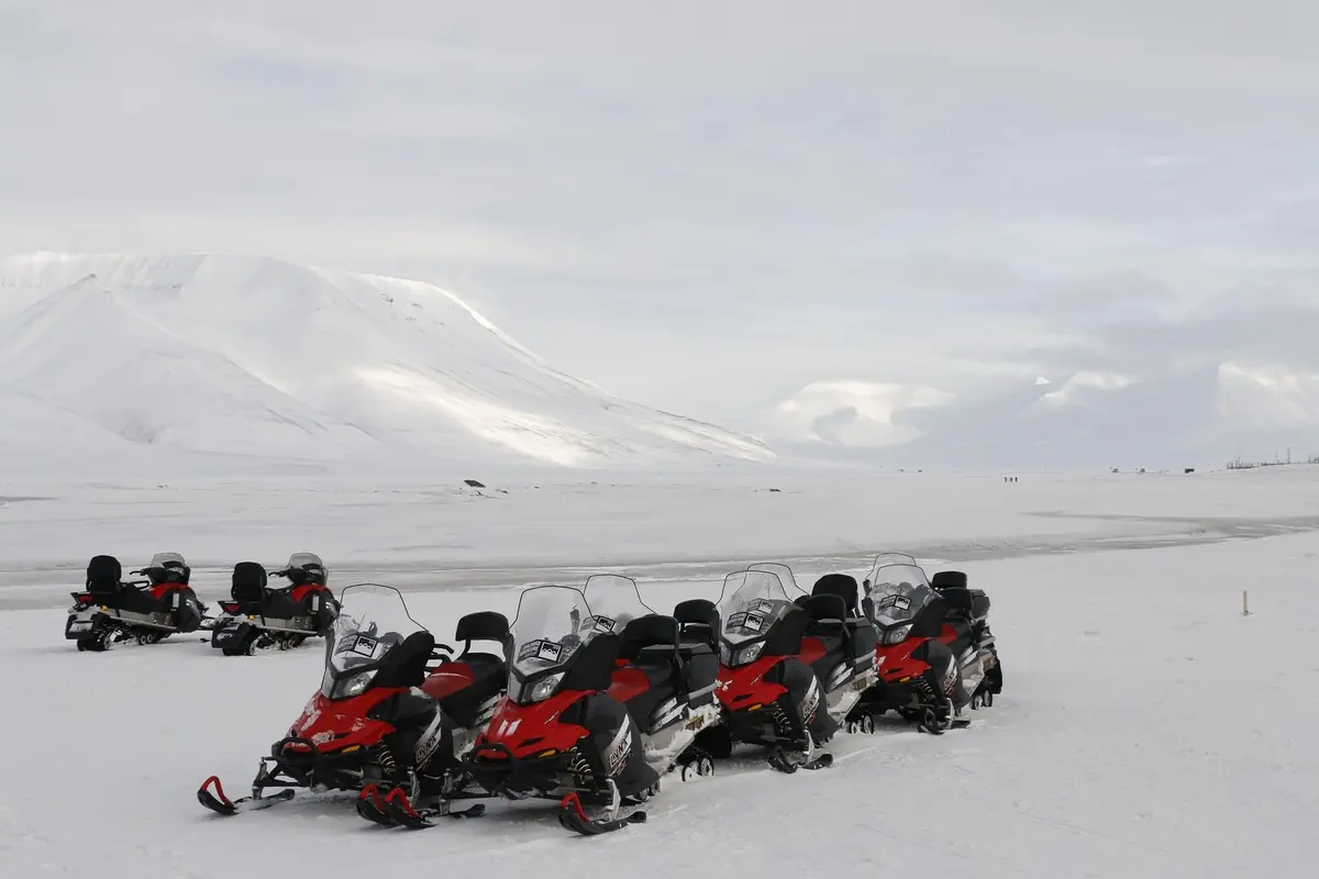 Snowmobiles on the snow in Svalbard